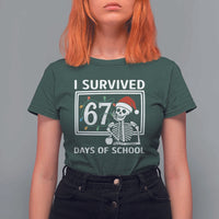 I Survived 67 Days Of School Skeleton T Shirt For Women Funny Christmas Six Seven Meme - Wonder Print Shop