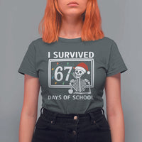I Survived 67 Days Of School Skeleton T Shirt For Women Funny Christmas Six Seven Meme - Wonder Print Shop