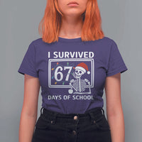 I Survived 67 Days Of School Skeleton T Shirt For Women Funny Christmas Six Seven Meme - Wonder Print Shop