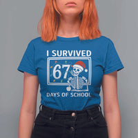 I Survived 67 Days Of School Skeleton T Shirt For Women Funny Christmas Six Seven Meme - Wonder Print Shop