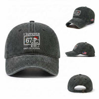 I Survived 67 Days Of School Skeleton Washed Cotton Baseball Cap Funny Christmas Six Seven Meme