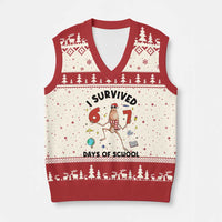 Marcus The Worm 67 Days of School V-Neck Knit Sweater Vest I Survived Funny Six Seven Meme Xmas Vibe - Wonder Print Shop