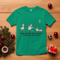 Funny Christian Goose Christmas T Shirt Walking By Faith Tripping Constantly - Wonder Print Shop