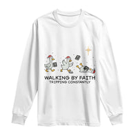 Funny Christian Goose Christmas Long Sleeve Shirt Walking By Faith Tripping Constantly - Wonder Print Shop