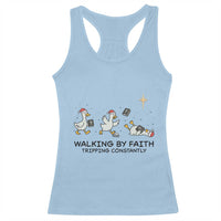 Funny Christian Goose Christmas Racerback Tank Top Walking By Faith Tripping Constantly - Wonder Print Shop