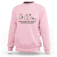 Funny Christian Goose Christmas Sweatshirt Walking By Faith Tripping Constantly - Wonder Print Shop