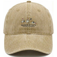 Funny Christian Goose Christmas Washed Cotton Baseball Cap Walking By Faith Tripping Constantly