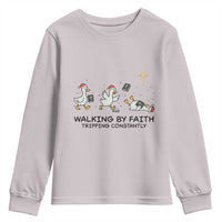 Funny Christian Goose Christmas Youth Sweatshirt Walking By Faith Tripping Constantly - Wonder Print Shop