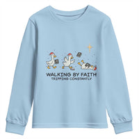 Funny Christian Goose Christmas Youth Sweatshirt Walking By Faith Tripping Constantly - Wonder Print Shop