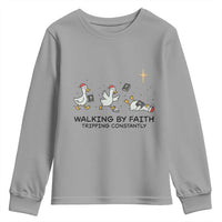Funny Christian Goose Christmas Youth Sweatshirt Walking By Faith Tripping Constantly - Wonder Print Shop