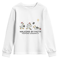 Funny Christian Goose Christmas Youth Sweatshirt Walking By Faith Tripping Constantly - Wonder Print Shop