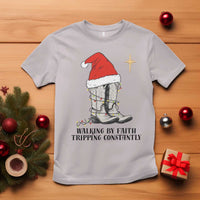 Western Christian Cowboy T Shirt Walking By Faith Tripping Constantly - Wonder Print Shop