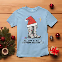 Western Christian Cowboy T Shirt Walking By Faith Tripping Constantly - Wonder Print Shop