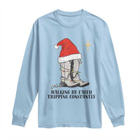 Western Christian Cowboy Long Sleeve Shirt Walking By Faith Tripping Constantly - Wonder Print Shop