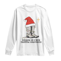 Western Christian Cowboy Long Sleeve Shirt Walking By Faith Tripping Constantly - Wonder Print Shop
