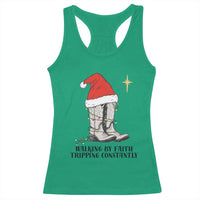 Western Christian Cowboy Racerback Tank Top Walking By Faith Tripping Constantly - Wonder Print Shop