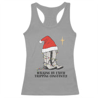 Western Christian Cowboy Racerback Tank Top Walking By Faith Tripping Constantly - Wonder Print Shop