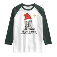 Western Christian Cowboy Raglan Shirt Walking By Faith Tripping Constantly - Wonder Print Shop