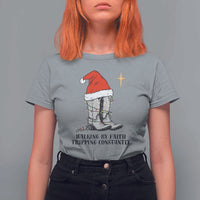 Western Christian Cowboy T Shirt For Women Walking By Faith Tripping Constantly - Wonder Print Shop
