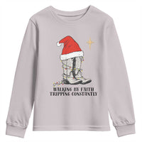 Western Christian Cowboy Youth Sweatshirt Walking By Faith Tripping Constantly - Wonder Print Shop