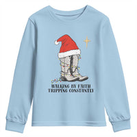 Western Christian Cowboy Youth Sweatshirt Walking By Faith Tripping Constantly - Wonder Print Shop