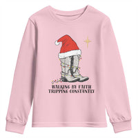 Western Christian Cowboy Youth Sweatshirt Walking By Faith Tripping Constantly - Wonder Print Shop