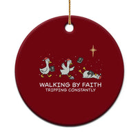 Christian Goose Christmas Ceramic Ornament Walking By Faith Tripping Constantly Funny Quote - Wonder Print Shop