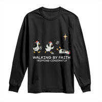 Christian Goose Christmas Long Sleeve Shirt Walking By Faith Tripping Constantly Funny Quote - Wonder Print Shop