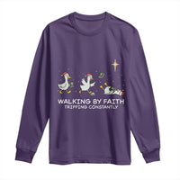 Christian Goose Christmas Long Sleeve Shirt Walking By Faith Tripping Constantly Funny Quote - Wonder Print Shop