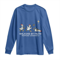 Christian Goose Christmas Long Sleeve Shirt Walking By Faith Tripping Constantly Funny Quote - Wonder Print Shop