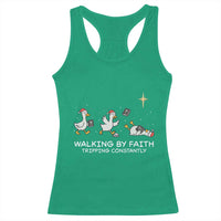 Christian Goose Christmas Racerback Tank Top Walking By Faith Tripping Constantly Funny Quote - Wonder Print Shop