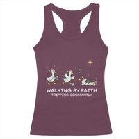 Christian Goose Christmas Racerback Tank Top Walking By Faith Tripping Constantly Funny Quote - Wonder Print Shop