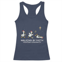 Christian Goose Christmas Racerback Tank Top Walking By Faith Tripping Constantly Funny Quote - Wonder Print Shop