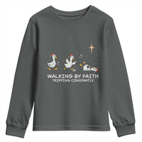 Christian Goose Christmas Youth Sweatshirt Walking By Faith Tripping Constantly Funny Quote - Wonder Print Shop