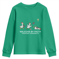 Christian Goose Christmas Youth Sweatshirt Walking By Faith Tripping Constantly Funny Quote - Wonder Print Shop