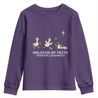 Christian Goose Christmas Youth Sweatshirt Walking By Faith Tripping Constantly Funny Quote - Wonder Print Shop
