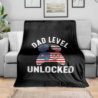 Dad Level Unlocked Throw Blanket New Dad Gamer American Flag 4th of July
