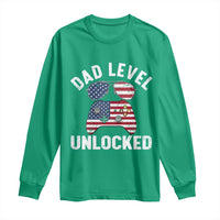 Dad Level Unlocked Long Sleeve Shirt New Dad Gamer American Flag 4th of July