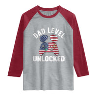 Dad Level Unlocked Raglan Shirt New Dad Gamer American Flag 4th of July