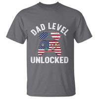Dad Level Unlocked T Shirt New Dad Gamer American Flag 4th of July