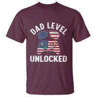 Dad Level Unlocked T Shirt New Dad Gamer American Flag 4th of July