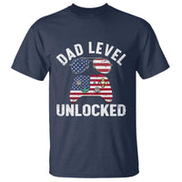 Dad Level Unlocked T Shirt New Dad Gamer American Flag 4th of July