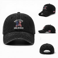 Dad Level Unlocked Washed Cotton Baseball Cap New Dad Gamer American Flag 4th of July