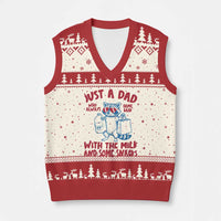 Just Dad Who Always Came Back With The Milk V-Neck Knit Sweater Vest Funny Raccoon Dad