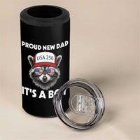 Proud New Dad It's A Boy 4 in 1 Can Cooler Tumbler Raccoon Patriotic America 250th Anniversary
