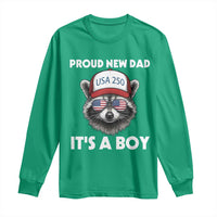 Proud New Dad It's A Boy Long Sleeve Shirt Raccoon Patriotic America 250th Anniversary