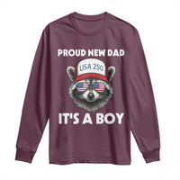 Proud New Dad It's A Boy Long Sleeve Shirt Raccoon Patriotic America 250th Anniversary
