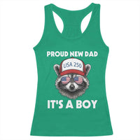 Proud New Dad It's A Boy Racerback Tank Top Raccoon Patriotic America 250th Anniversary