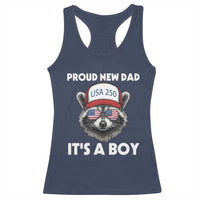 Proud New Dad It's A Boy Racerback Tank Top Raccoon Patriotic America 250th Anniversary