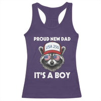 Proud New Dad It's A Boy Racerback Tank Top Raccoon Patriotic America 250th Anniversary
